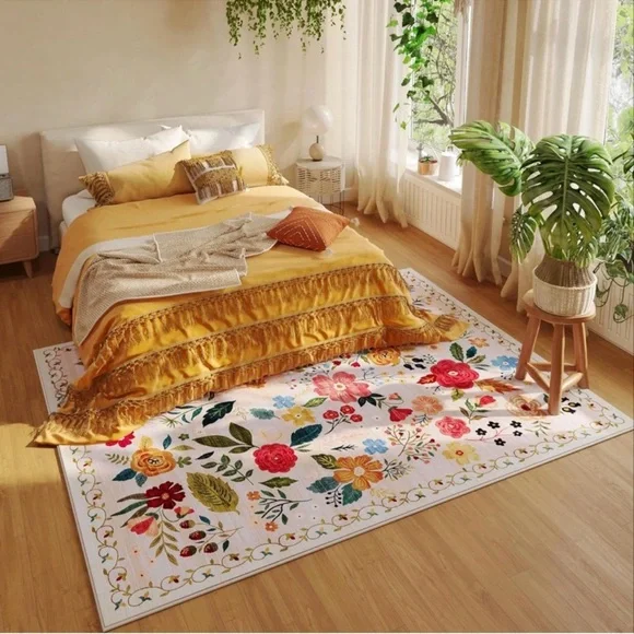 NEW White Floral Boho Vintage MulticolorArea Rug Carpet 5' x 7'